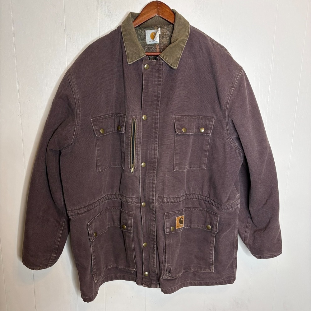 VTG Carhartt Barn Jacket XL Plum Washed Duck Canvas Blanket Chore Coat Workwear